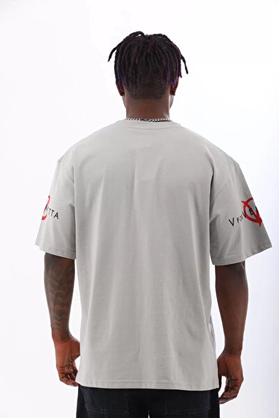 YALÇIN Velmora Oversized Printed Crew Neck T-Shirt - Gray