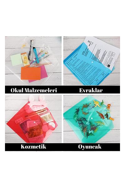 Artlantis A4 Yellow - Blue - Yellow - White Transparent Colored Envelope File with Snap Fasteners 4 Pieces Snap File 4 A
