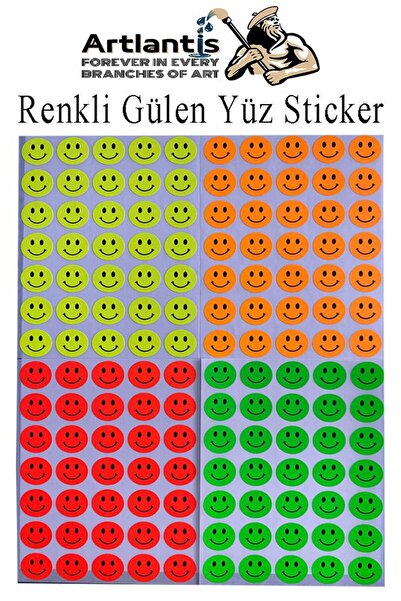 Artlantis Gülen Yüz Sticker 140 lı 1 Paket 19 mm Fosforlu Turuncu Sarı Pembe ...