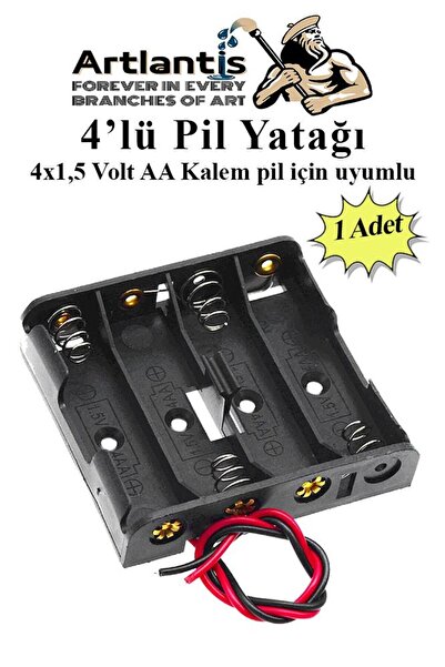Artlantis 4 Lü Pil Yatağı Deney 1 Adet Pil Yuvası Pil Kutusu Aa Kalem Kalın Pil 4x1,5 Volt Yaylı Pil Yuvası