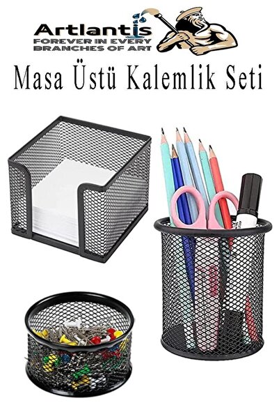 Artlantis Masa Üstü Siyah Fileli Kalemlik Seti 3 Parça 1 Paket 3 lü Masa Üstü...