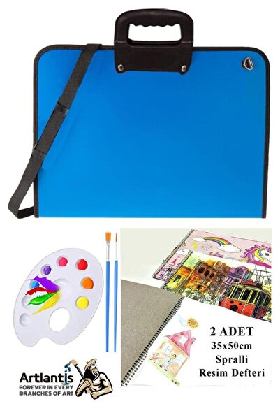 Artlantis Resim Çantası 35x50 cm Resim Defteri Palet Fırça Seti 1 Paket Mavi ...