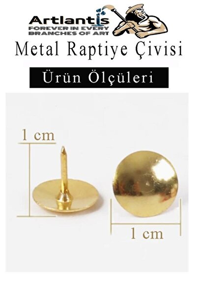 Artlantis Metal Raptiye Çivisi 100 Adet 1 Paket Perçinli Altın Sarı Raptiye Nikel Kaplamalı Ev Okul Büro Yuvar