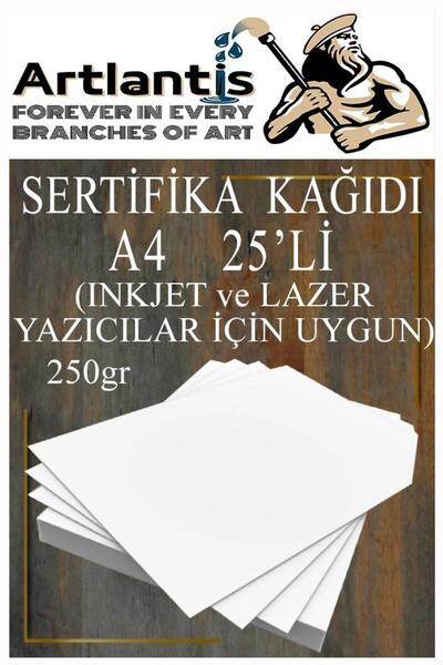 Artlantis A4 Sertifika Kağıdı Kalın 25 Adet Gramajlı Fotokopi Kağıdı 250 gr T...