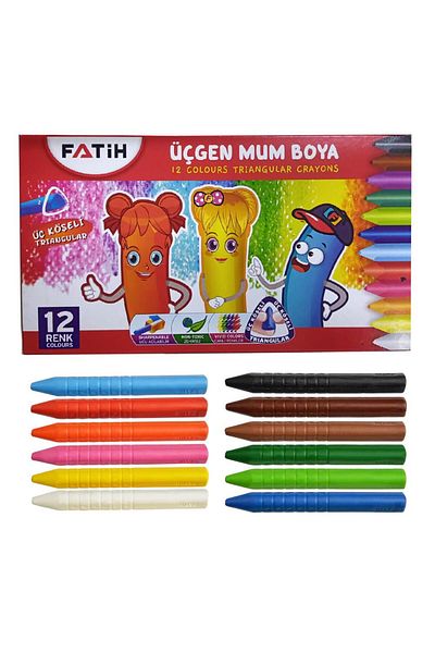 Fatih Triangle Crayon 12 Pieces 1 Pack 12 Colors Triangle Crayon Non-Polluting Hands Washable Erasable Cardboard