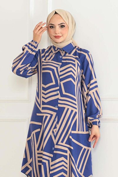 SGS LACİVERT Віскозна туніка з геометричним візерунком