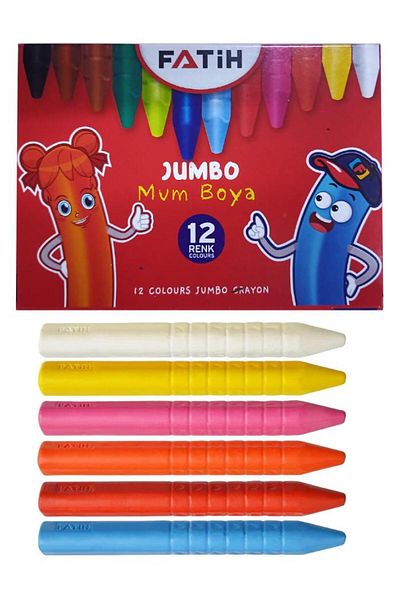 Fatih Jumbo Crayon 12 Pieces 1 Pack 12 Colors Jumbo Crayon Non-Polluting Washable Erasable Cardboard