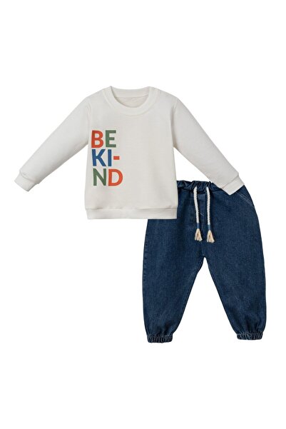 Lolons Yazı Baskılı Erkek Bebek İkili Takım Beyaz