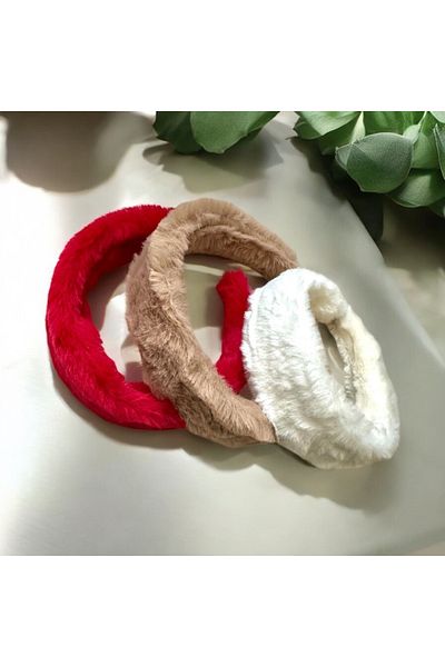 alsaccessories تاج شعر ثلاثي من القطيفة باللونين الأحمر والبني والأبيض