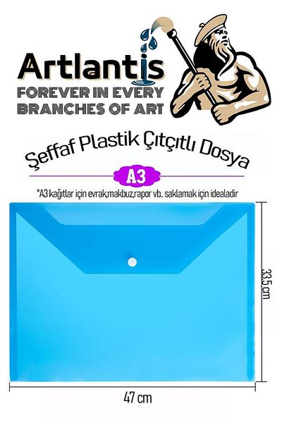 Artlantis A3 Snap File Blue 10 Pieces A-3 Snap Envelope File Transparent 47x33.5 Cm Large Size Snap File
