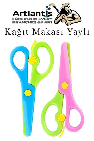 Artlantis Renkli Kağıt Makası 2 Adet Plastik Yaylı Küt Uç Korumalı Okul Makas...