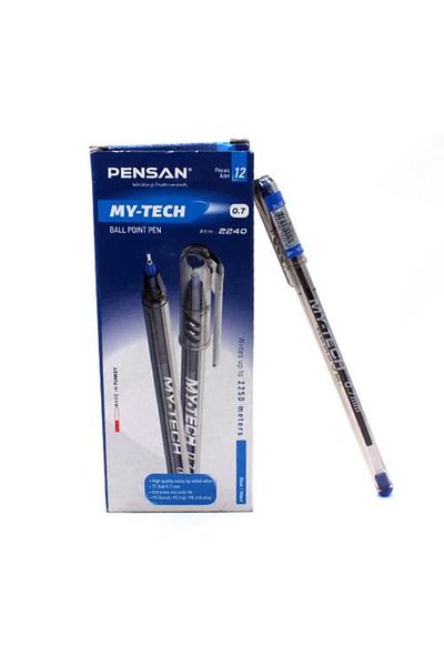 Pensan My-Tech Blue Ballpoint Pen - 0.7mm, 12 Pcs, 2240 Model