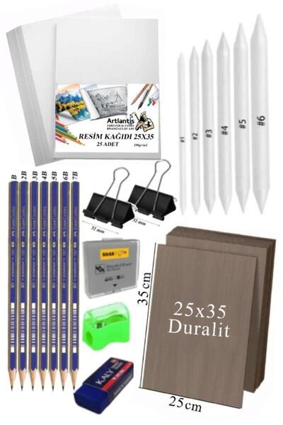 Artlantis Karakalem Eskiz Çizim Seti Duralit Seti 25x35 cm 1 Paket Pastel Dağ...