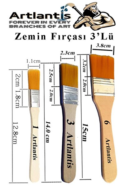 Artlantis 3'lü Zemin Fırça Seti 1 Paket 1-3-6 Numara Zemin Fırçası Akrilik Bo...