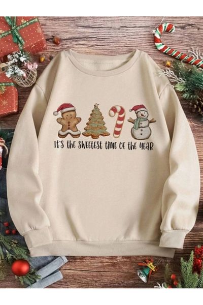 AFROGİYİM Unisex Sweetest Time Printed Oversize Sweatshirt Special for Christmas