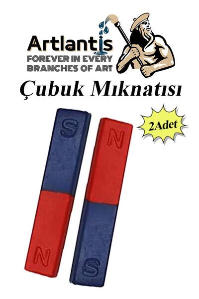 Artlantis Çubuk Mıknatıs Deney Malzemesi 2 Adet Okul Projeleri İçin I Şekilli Çubuk Mıknatıs Kırmızı Mavi Boya