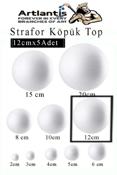 Artlantis Strafor Köpük Top 12 cm 5 Adet Köpük Top Küre Toplar Yuvarlak Straf...
