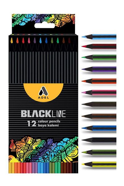Adel Blackline 12 pcs Dry Paint Pen Cardboard Box 1 Pack 12 Colors Dry Color Full Size Colored Pen