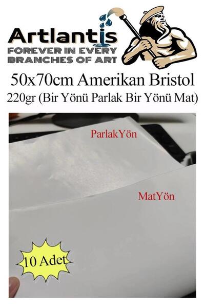 Artlantis Amerikan Bristol Karton 50x70 cm 10 Adet 220 gr Bir Tarafı Parlak B...