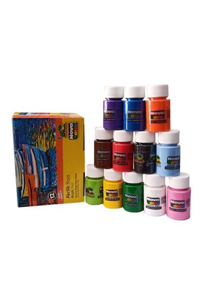 Nova Color Akrilik Boya 12 Renk 30 ml 1 Paket Akrilik Boya Seti 12 li Ahşap T...