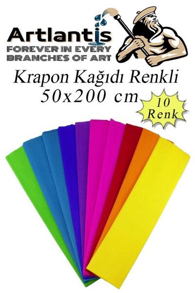 Artlantis Krapon Kağıdı 10 Renk 50x200 cm 1 Paket Grapon Kağıdı Karışık Renkl...