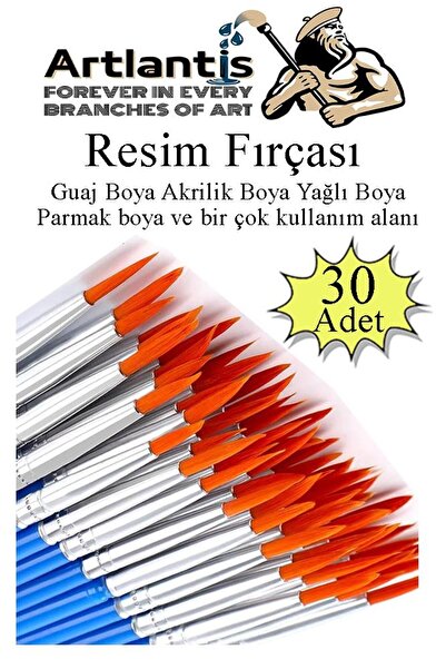 Artlantis Resim Fırçası 30 Adet Ekonomik Sentetik Fırça Suluboya Akrilik Boya Guaj Boya Yağlı Boya Resim Boyam