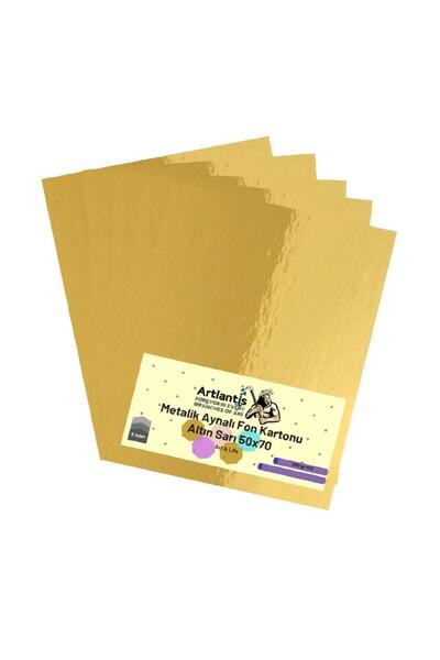 Artlantis Altın Sarı 50x70 Metalik Aynalı Fon Kartonu 5 Adet 1 Paket Aynalı Metalik Fon Kartonu