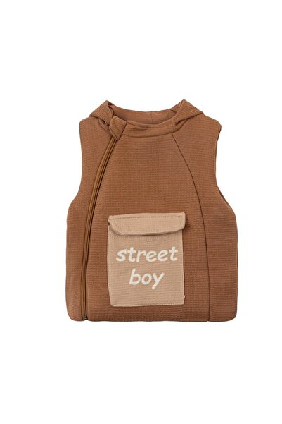 Lolons Ayı İşlemeli Erkek Bebek Yelek Kahverengi