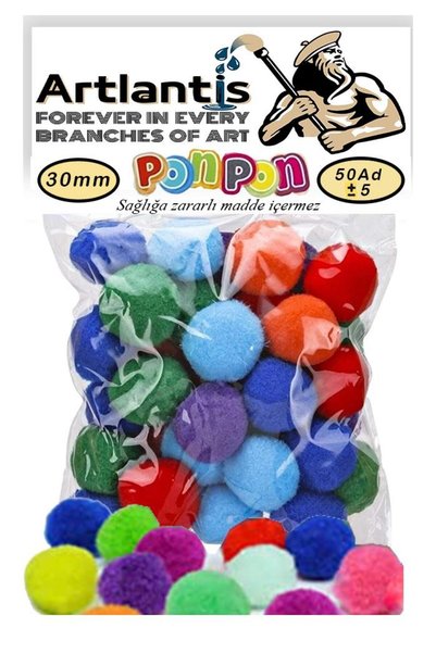 Artlantis Ponpon 30 mm 50 Li 1 Paket Karışık Renk Pon Pon 30 mm Pompom 3 cm E...