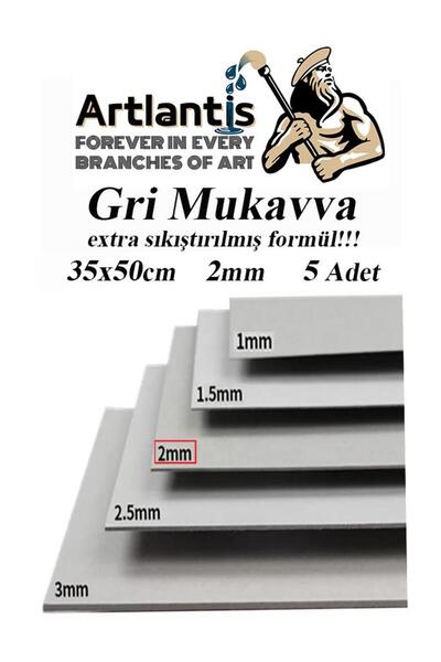 Artlantis Mukavva Gri 2 mm 35x50 cm 5 Adet Sert Karton Ekstra Sıkıştırılmış 3...
