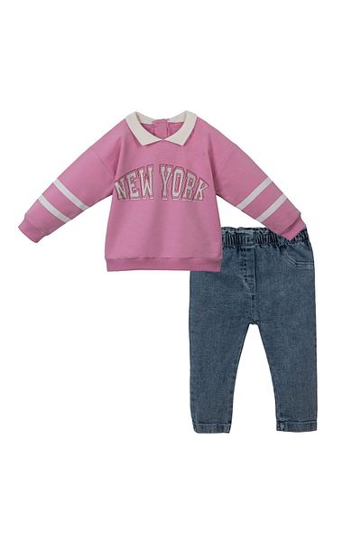 Lolons Text Printed Polo Neck Girl's Double Suit
