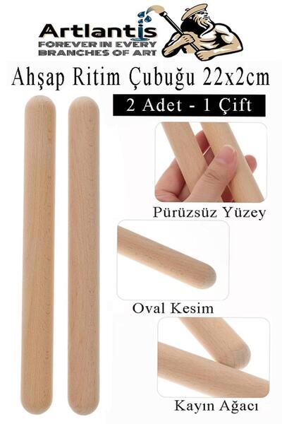 Artlantis Ahşap Ritim Çubuğu 2 Adet 1 Çift Okul Öncesi Eğitici Anaokulu Ritim...