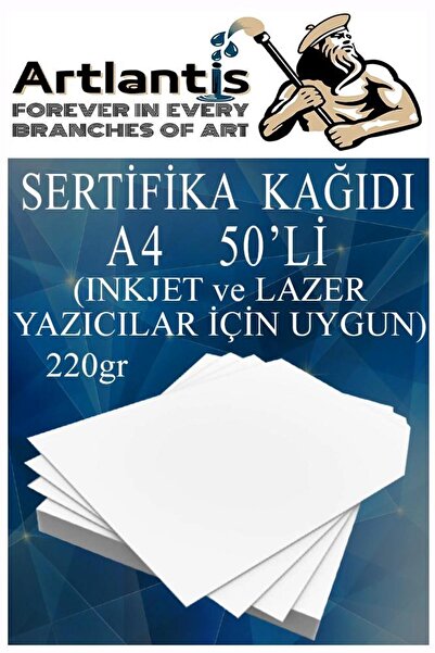 Artlantis A4 Sertifika Kağıdı Kalın 50 Adet Gramajlı Fotokopi Kağıdı 220 gr Tüm Yazıcılara Uyumlu 21x29.7 cm K