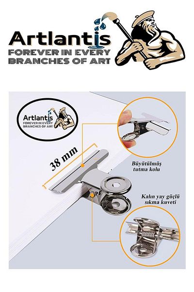 Artlantis Spring Hanging Tongs Clip 38 Mm 12 Pieces Metal White Pincer 140 Sheets Capacity Smooth Latch Skinny