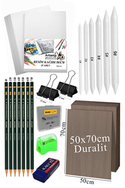 Artlantis Karakalem Eskiz Çizim Seti Durolit Seti 50x70 cm 1 Paket Pastel Dağıtıcı Kalem Resim Kağıdı Dereceli