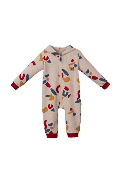 Lolons Geometrik Desenli Erkek Bebek Tulum Kırmızı