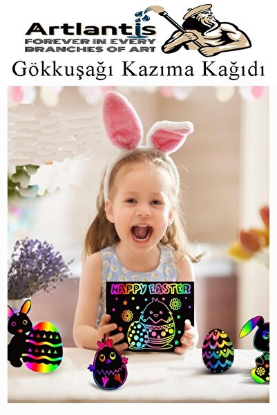 Artlantis Sihirli Gökkuşağı Kazıma Kağıdı A4 5 Yaprak 1 Paket 20x30 cm Siyah Sihirli Kağıt Rainbow Paper