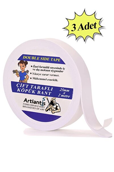 Artlantis Çift Taraflı Bant Köpük Bant 25mm x 2mt 3 Adet Çerçeve Tablo Halı Y...