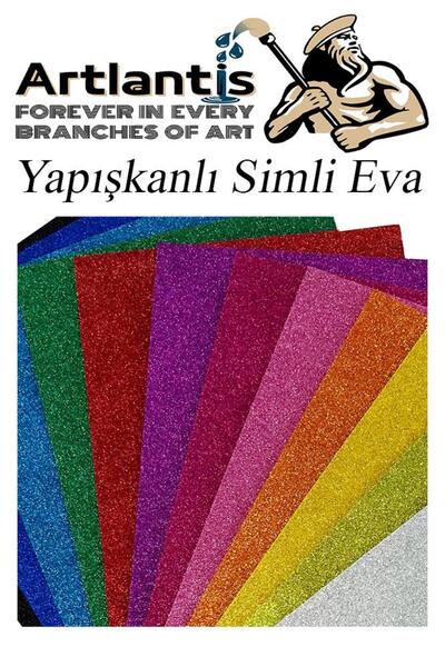 Artlantis Simli Yapışkanlı Eva A4 20x30 cm 10 Renk 1 Paket Simli Yapışkanlı Eva Süngeri 10'lu Okul Kreş Anasın