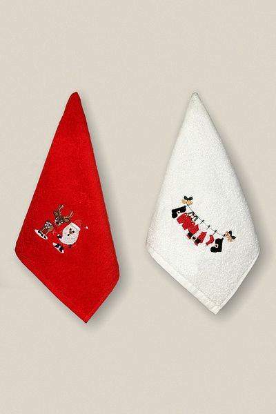 Ellaline New Year's Towel Set - 2-Piece Embroidered, 100% Cotton, Certified, Hand Face and Kitchen Guest Christmas 30X50Cm