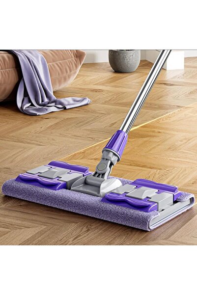 doğanhome Mandalı Mor Mop Kıskaçlı Cam Silme Mopu Mikrofiber Yedek Bezli Yer Duvar Fayans Silme Mopu