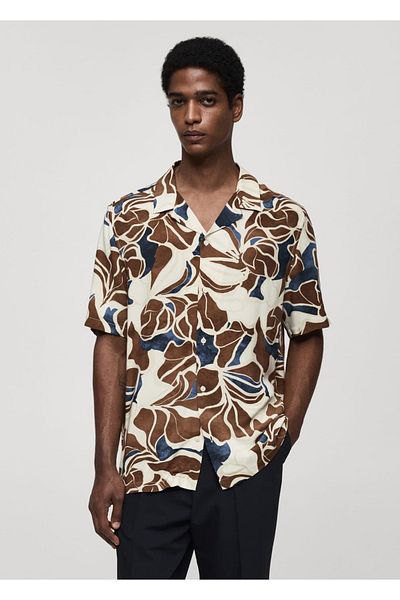 MANGO Man Regular Cut Fluid Patterned Shirt