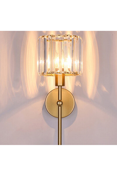 burenze Modern Kristal Taşlı 1 Adet Kablosuz Pilli Aplik Aç Kapa Butonlu Tak Çalıştır Eskitme Gold