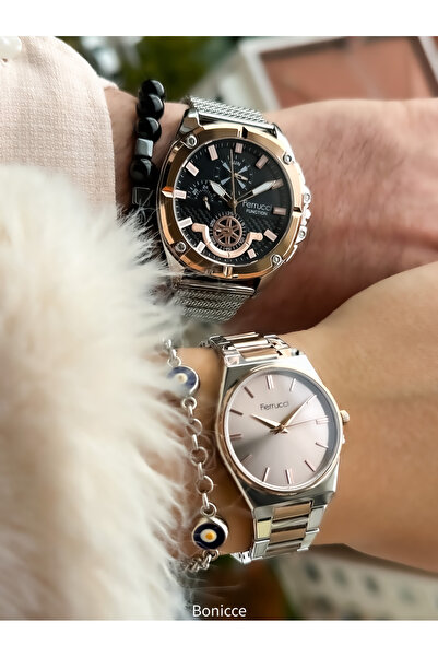 Ferrucci Marka Gümüş Renk Çelik Kordon Sevgili Çift Kol Saatleri Bileklik