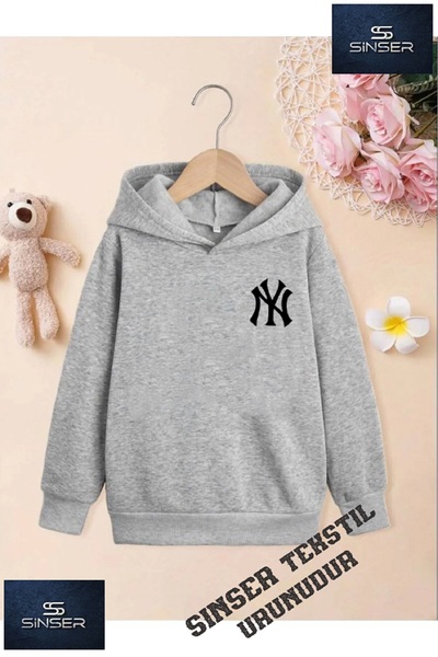 SİNSER TEKS Φούτερ με στάμπα για κορίτσια/αγόρια με λευκή κουκούλα ''NY''