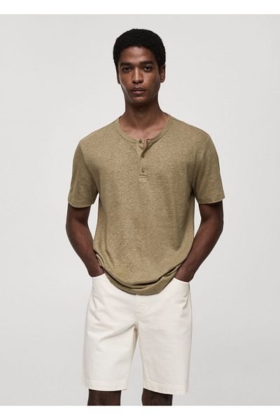 MANGO Man Slim-Fit-T-Shirt aus Leinenmischung