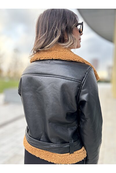 RHONES Dámský kabát z laminované kůže s kompletní kožešinou uvnitř