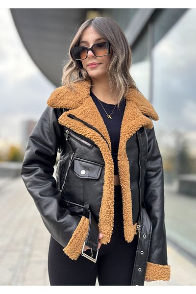 RHONES Lamined Leather Women's Coat with Complete Fur Inside