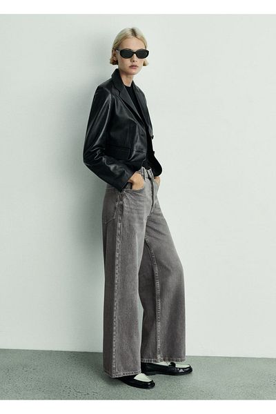 MANGO Woman Pantaloni Jean Wideleg cu talie medie