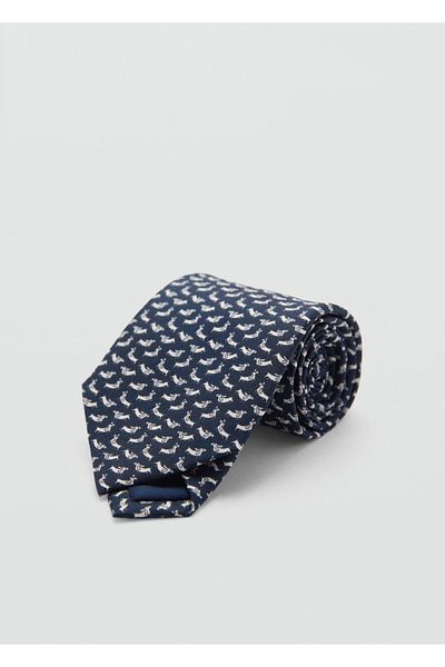 MANGO Man 100% Mulberry Silk Tie with Dog Pattern